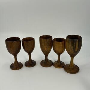 5 Vintage handcrafted wooden Goblets